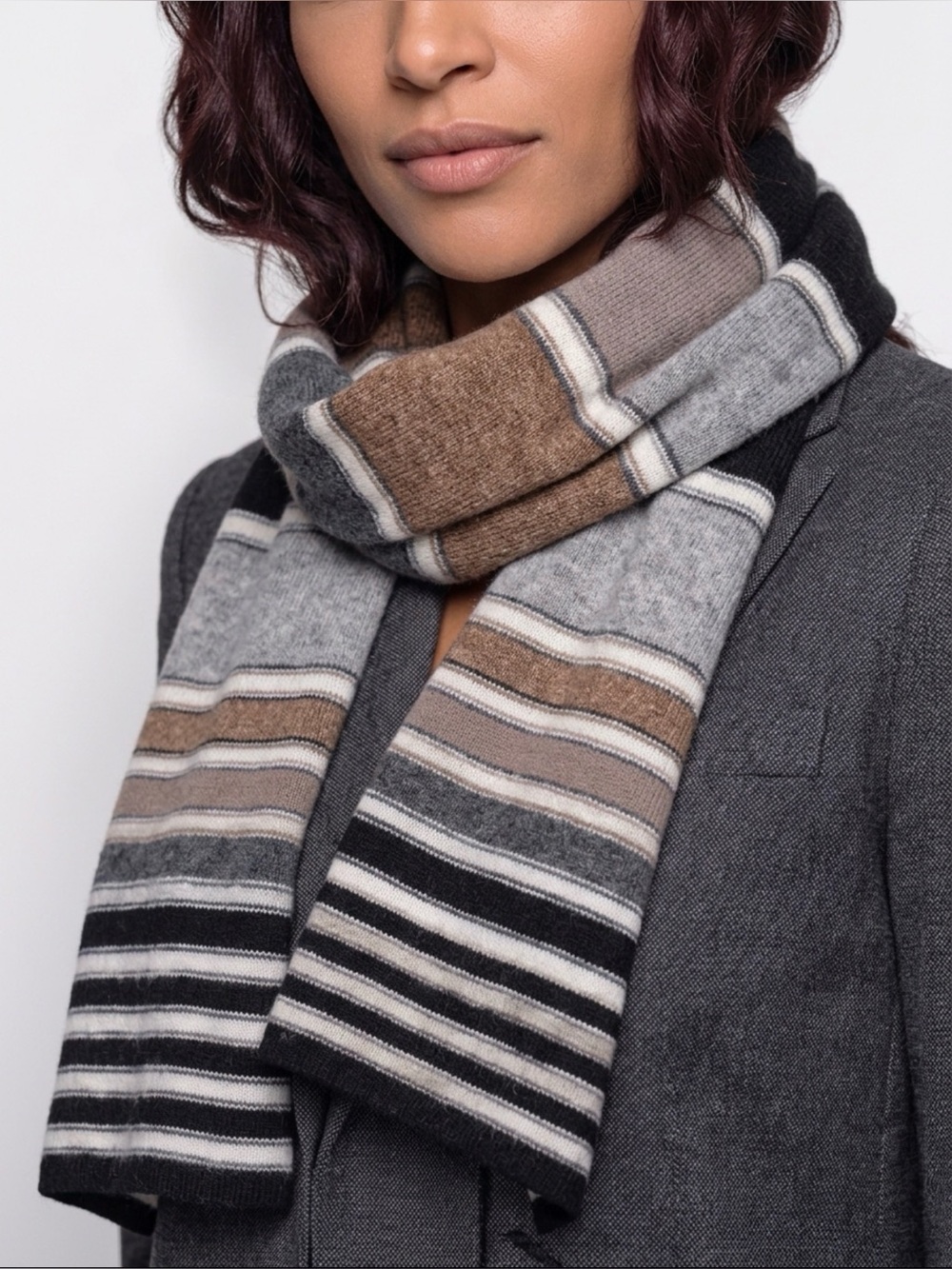 St. John's Bay Striped Neutral Scarf in Black, Gray, Brown & Cream